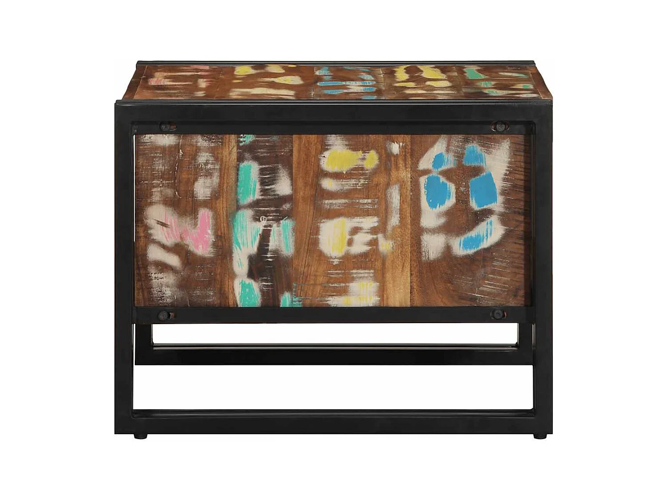 Table basse multicolore 50x50x38 cm bois de récupération massif