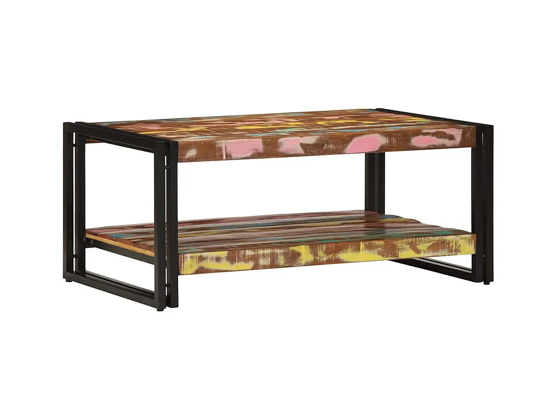 Table basse multicolore 90x50x38 cm bois de récupération massif