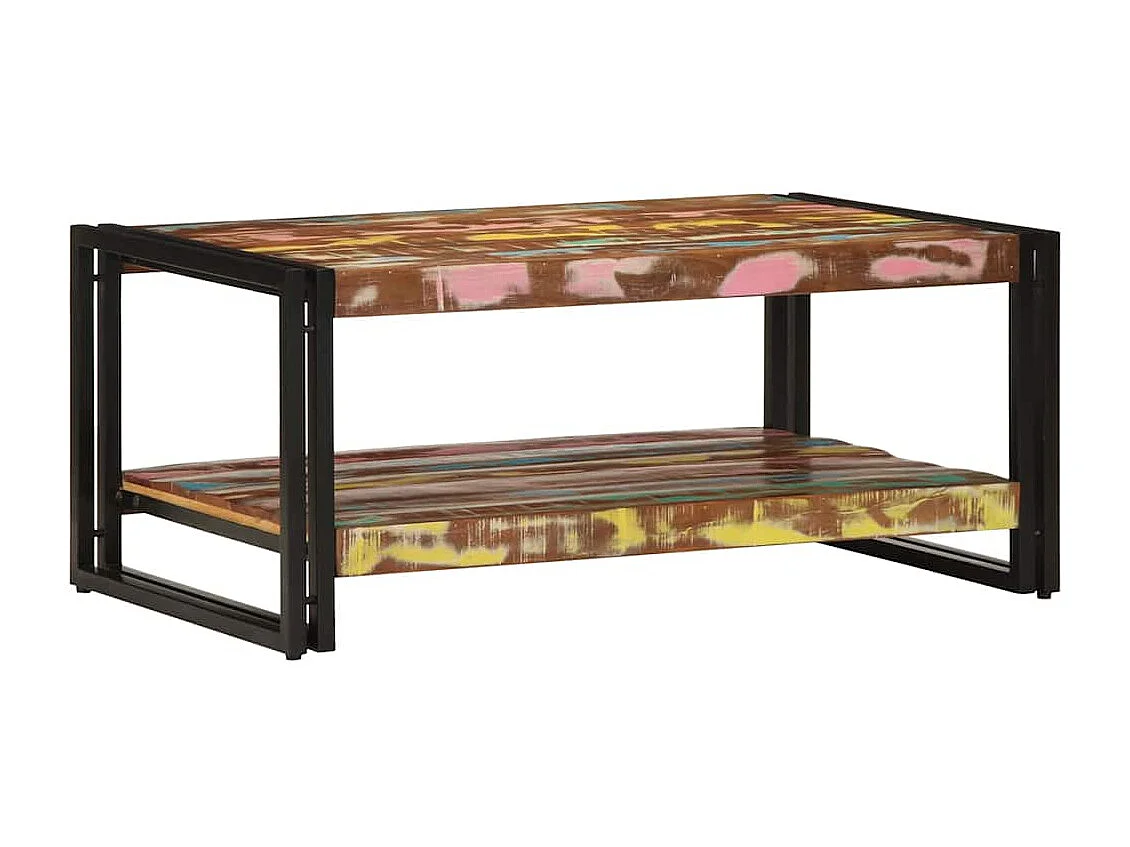 Mesa de centro multicolor 90x50x38 cm madera maciza reciclada