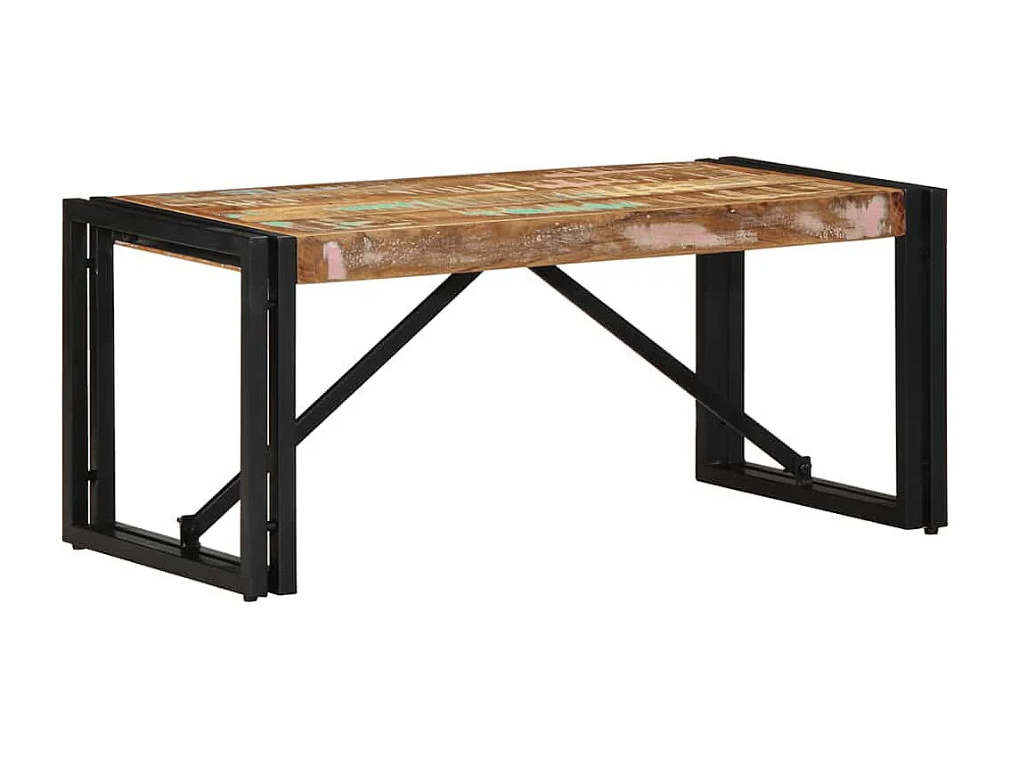 Table basse multicolore 80x40x35 cm bois de récupération massif