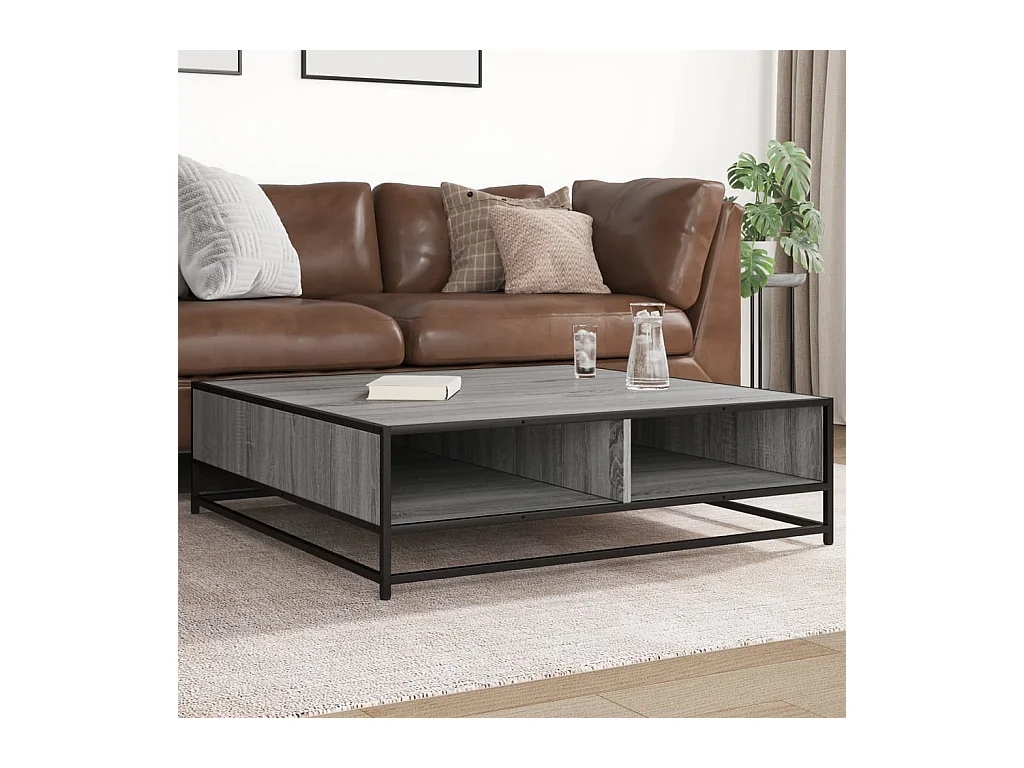 Table basse sonoma gris 100x100x30cm bois d'ingénierie et métal