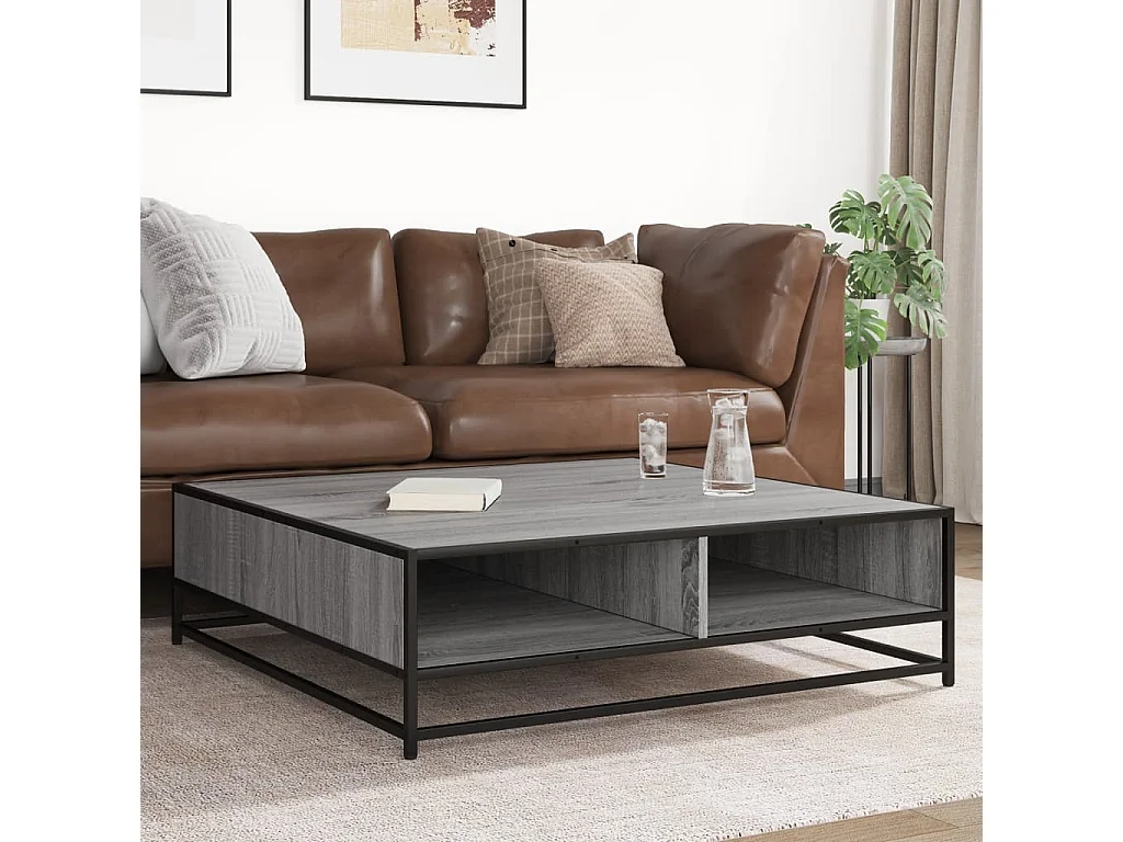 Table basse sonoma gris 100x100x30cm bois d'ingénierie et métal