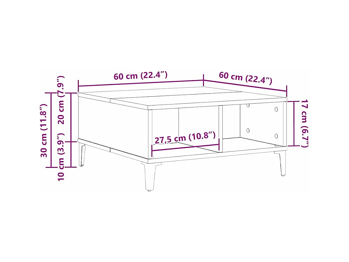 Table basse Chêne noir 60 x 60 x 30 cm Bois d'ingénierie
