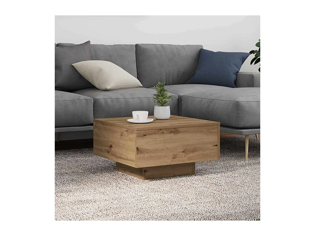 Salontafel artisanaal eikenkleurig 55 x 55 x 31 cm Bewerkt hout