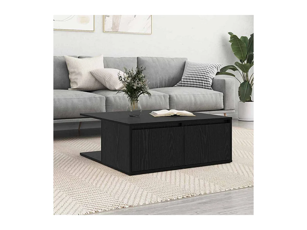 Salontafel with Drawer Zwart eiken 80 x 80 x 31 cm Bewerkt hout