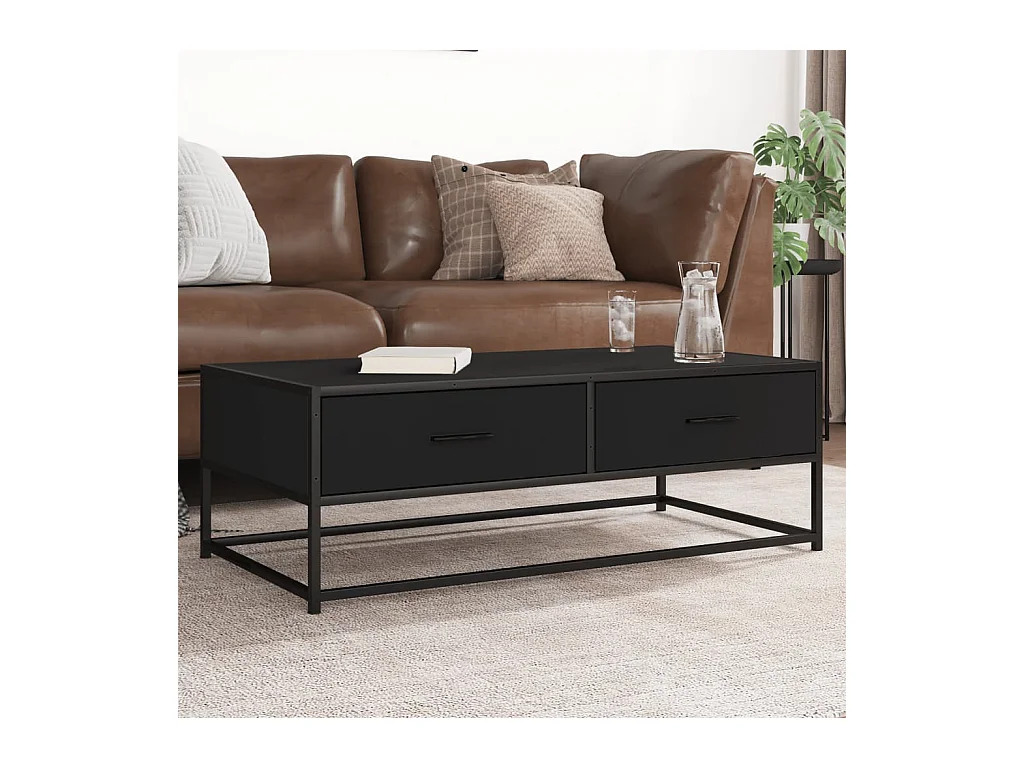 Table basse noir 100x50x35 cm bois d'ingénierie et métal