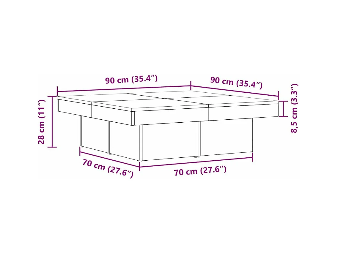 Table basse Chêne noir 90 x 90 x 28 cm Bois d'ingénierie