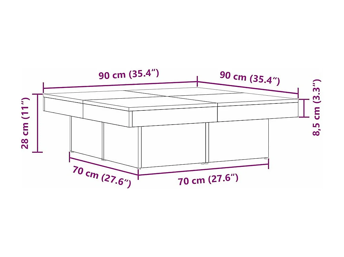 Mesa de centro Carvalho preto 90 x 90 x 28 cm