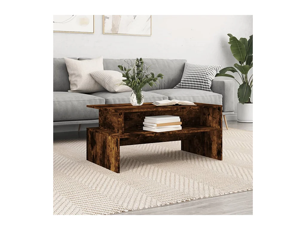 Table basse chêne fumé 90x55x42,5 cm bois d'ingénierie