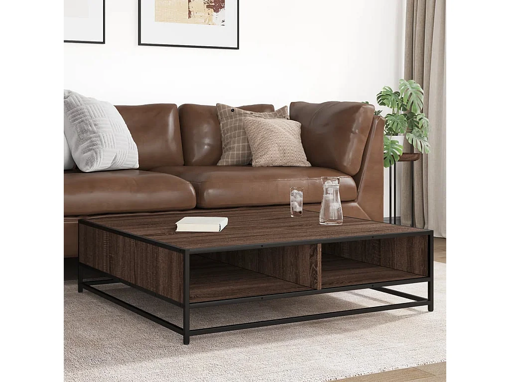 Table basse chêne marron 100x100x30 cm bois d'ingénierie/métal
