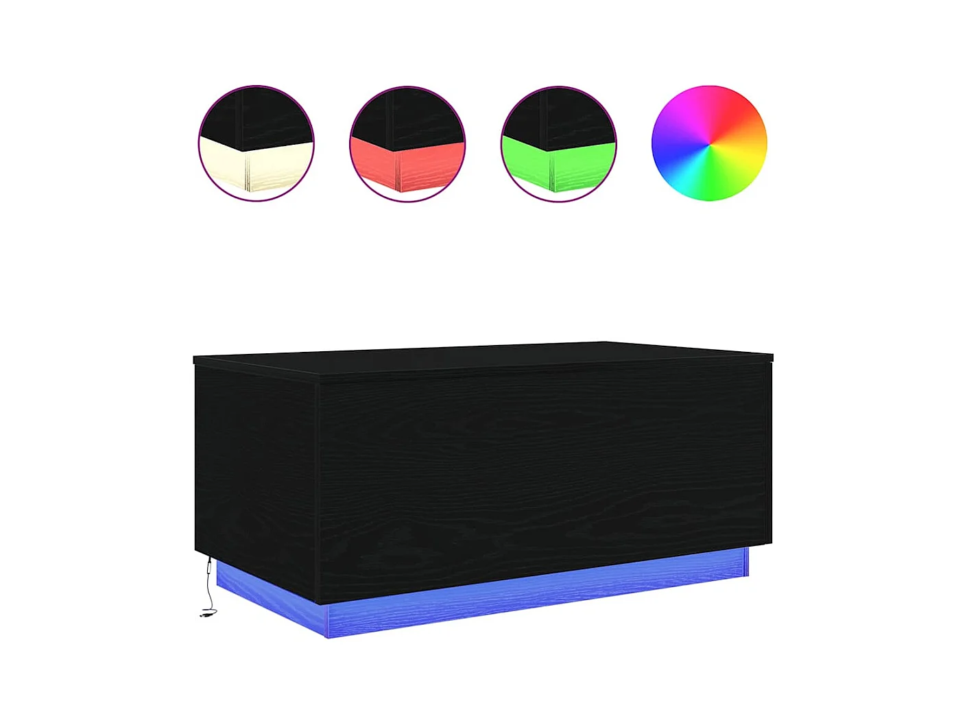 Table basse avec lumières LED chêne noir 90x50x40 cm