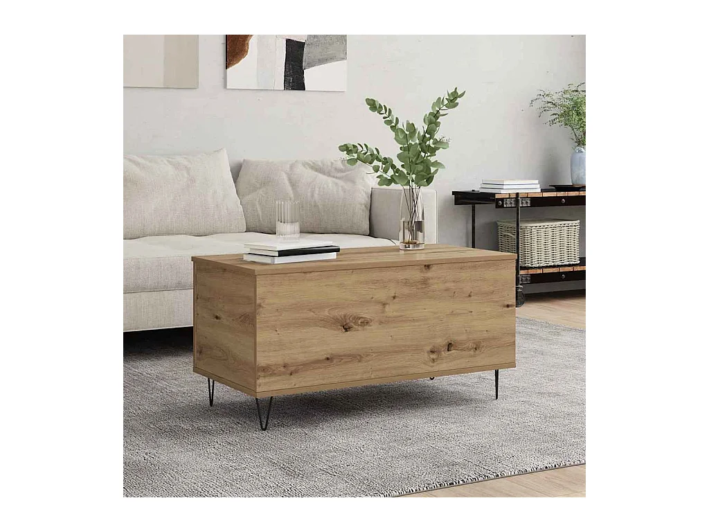 Table basse chêne artisanal 90 x 44.5 x 45 cm Bois d'ingénierie