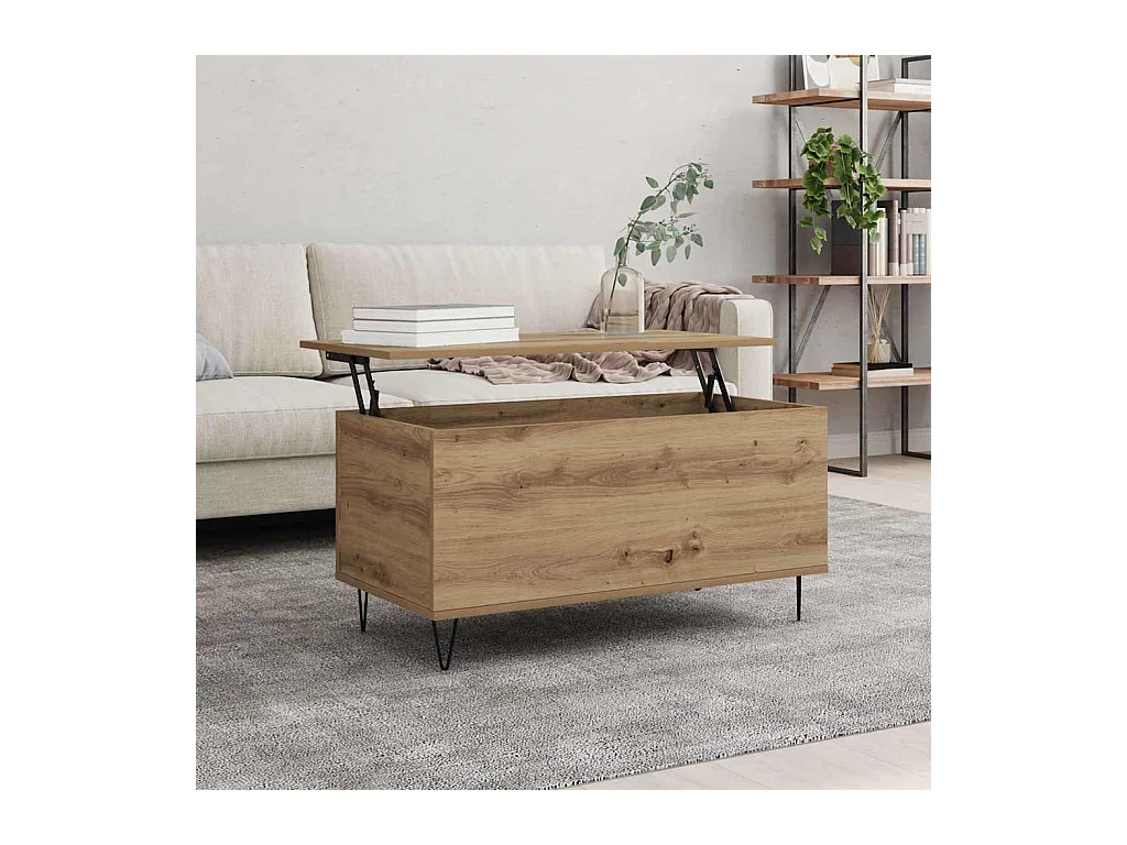 Table basse chêne artisanal 90 x 44.5 x 45 cm Bois d'ingénierie