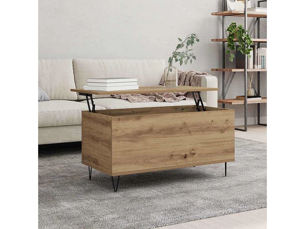 Table basse chêne artisanal 90 x 44.5 x 45 cm Bois d'ingénierie