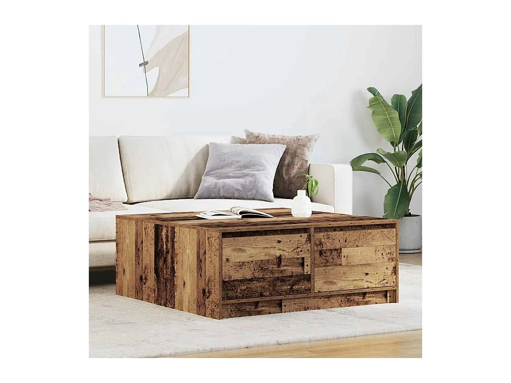 Table basse avec tiroirs vieux bois 100x100x40 cm