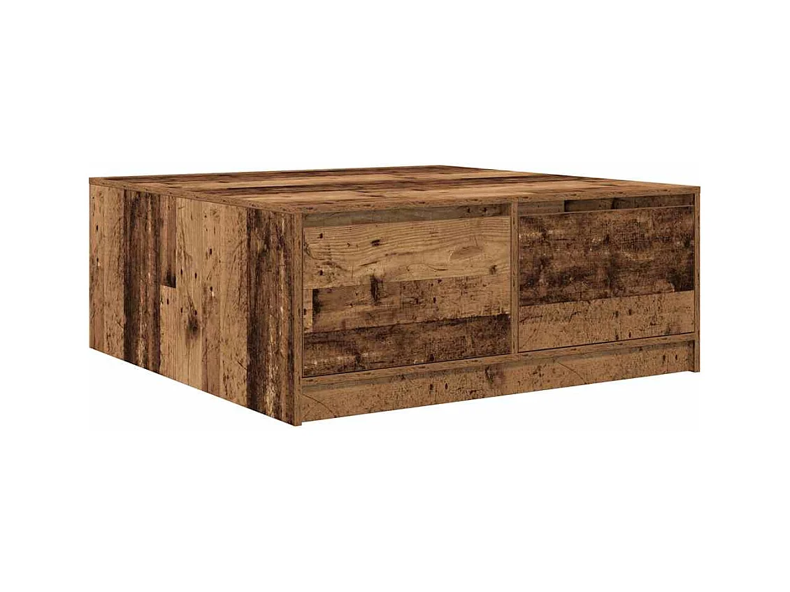 Table basse avec tiroirs vieux bois 100x100x40 cm