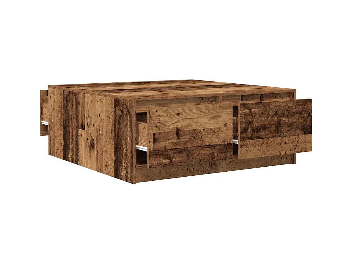 Table basse avec tiroirs vieux bois 100x100x40 cm