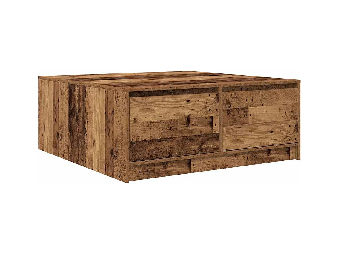 Table basse avec tiroirs vieux bois 100x100x40 cm