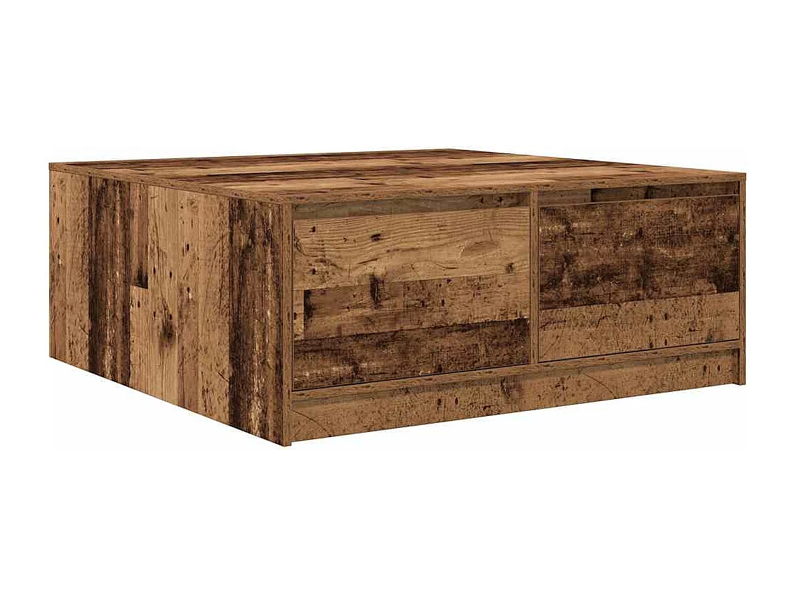 Table basse avec tiroirs vieux bois 100x100x40 cm