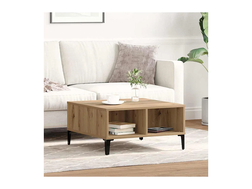 Salontafel artisanaal eikenkleurig 60 x 60 x 30 cm Bewerkt hout