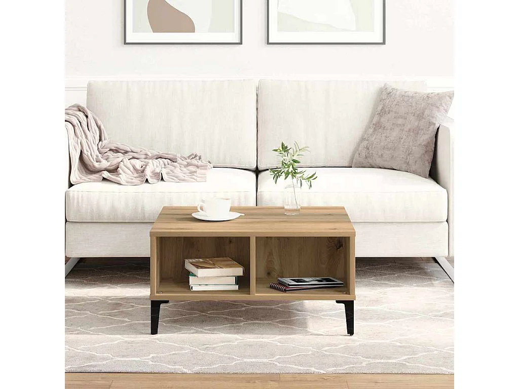 Table basse chêne artisanal 60 x 60 x 30 cm Bois d'ingénierie