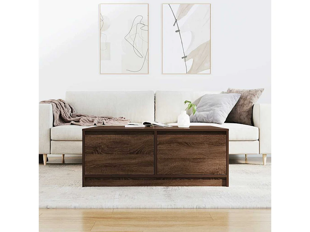 Table basse avec tiroirs chêne marron 100x100x40 cm