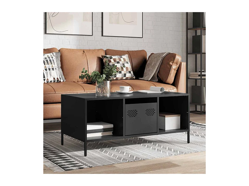Table basse noir 101,5x50x43,5 cm acier laminé à froid