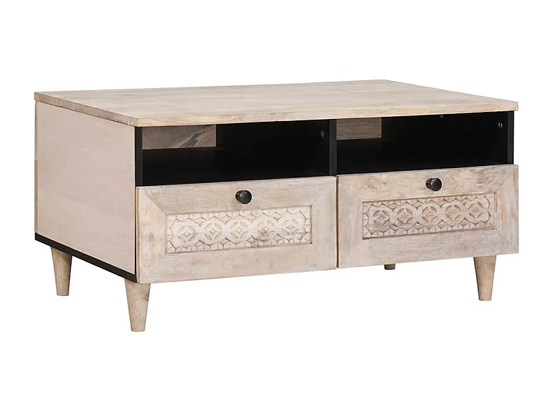 Salontafel met lade Wit 80 x 54 x 40 cm massief mangohout