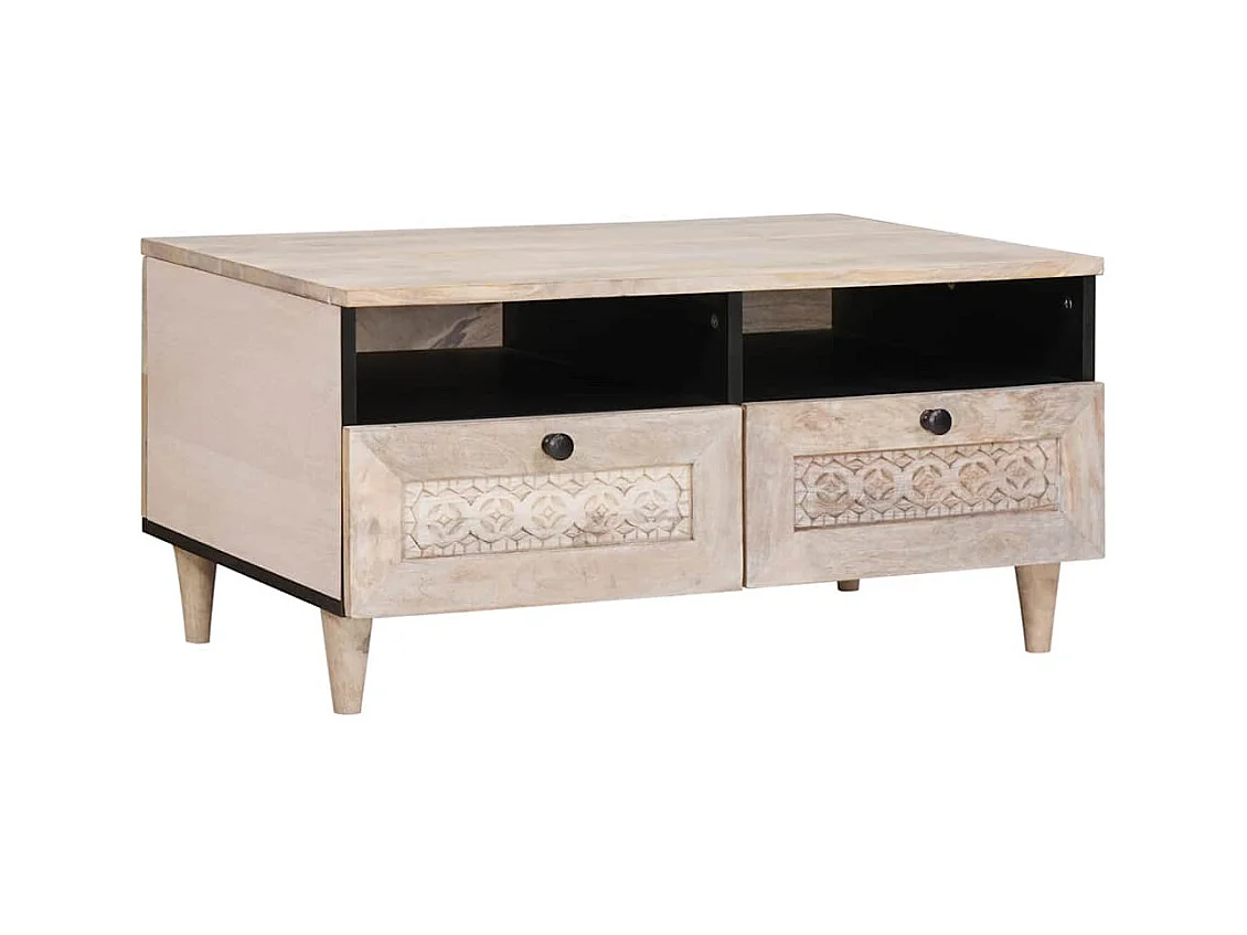 Table basse Blanc 80 x 54 x 40 cm bois de manguier massif