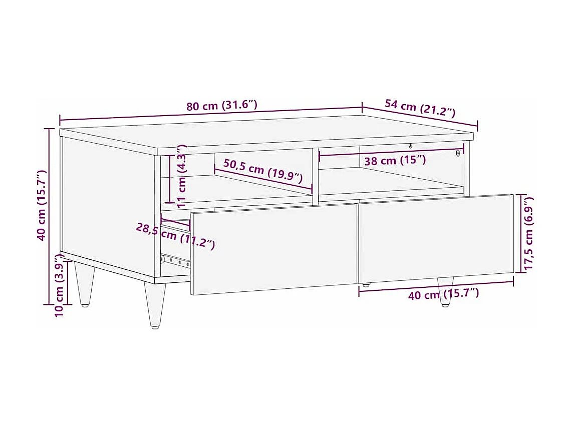 Table basse Blanc 80 x 54 x 40 cm bois de manguier massif