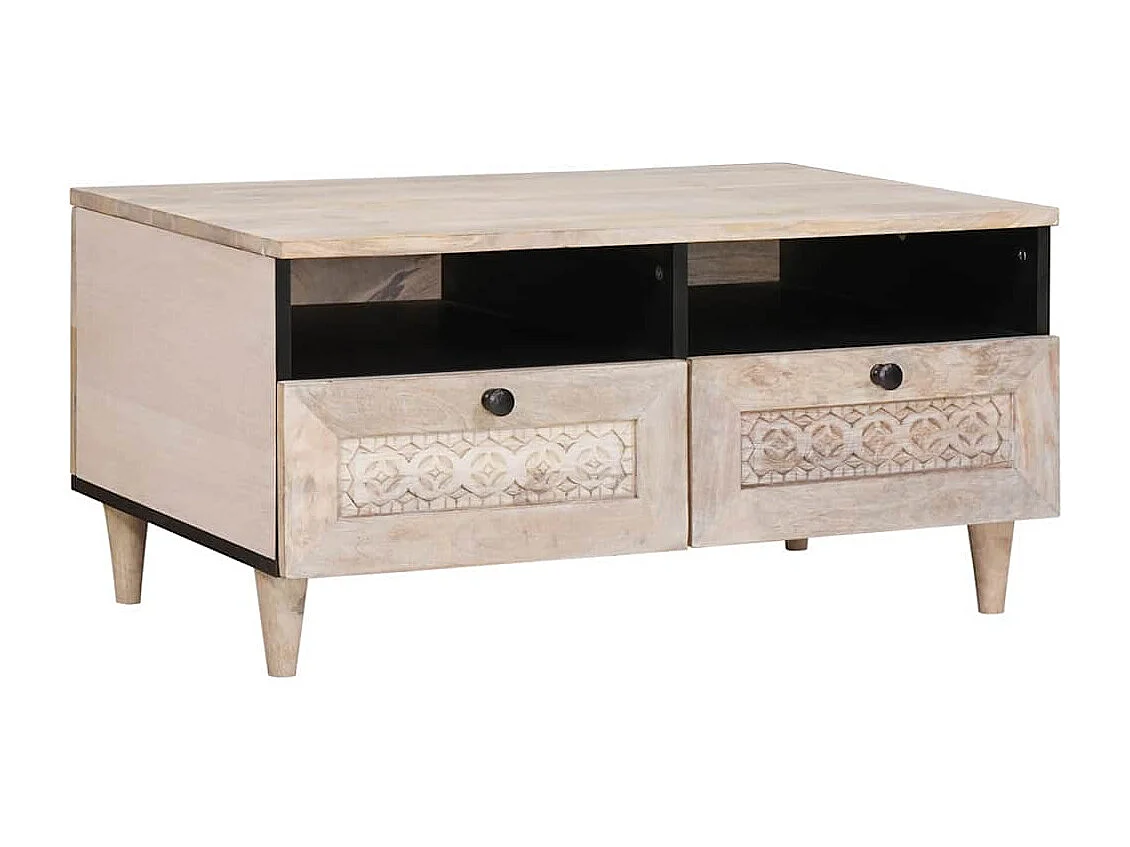 Mesa de centro com gaveta com prateleira Branco 80 x 54 x 40 cm