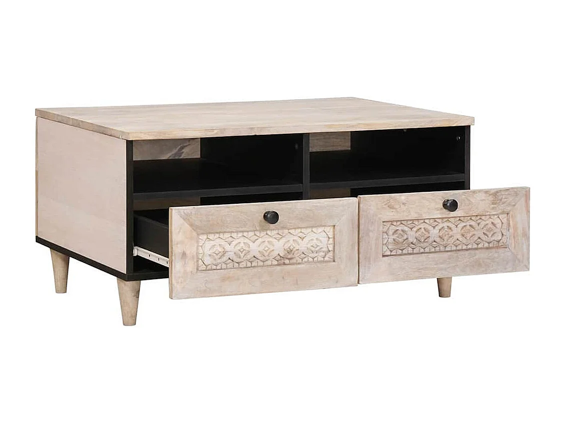 Mesa de centro com gaveta com prateleira Branco 80 x 54 x 40 cm