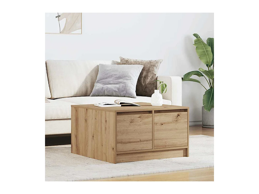 Table basse avec tiroirs chêne artisanal 70,5x70x40 cm