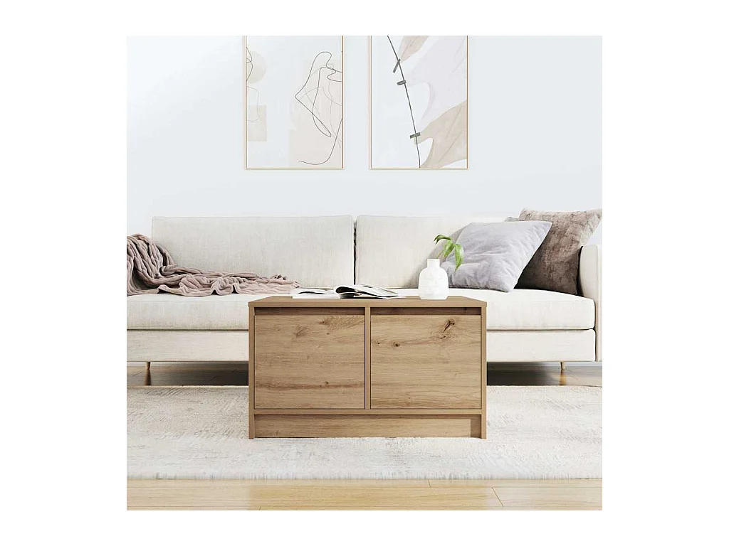 Table basse avec tiroirs chêne artisanal 70,5x70x40 cm