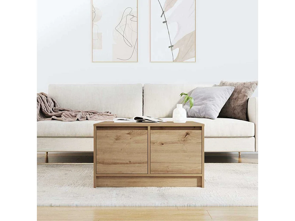 Table basse avec tiroirs chêne artisanal 70,5x70x40 cm