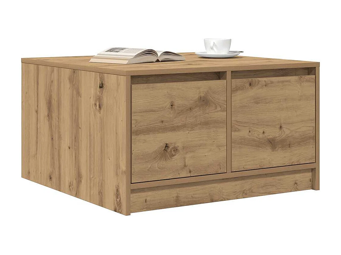 Table basse avec tiroirs chêne artisanal 70,5x70x40 cm