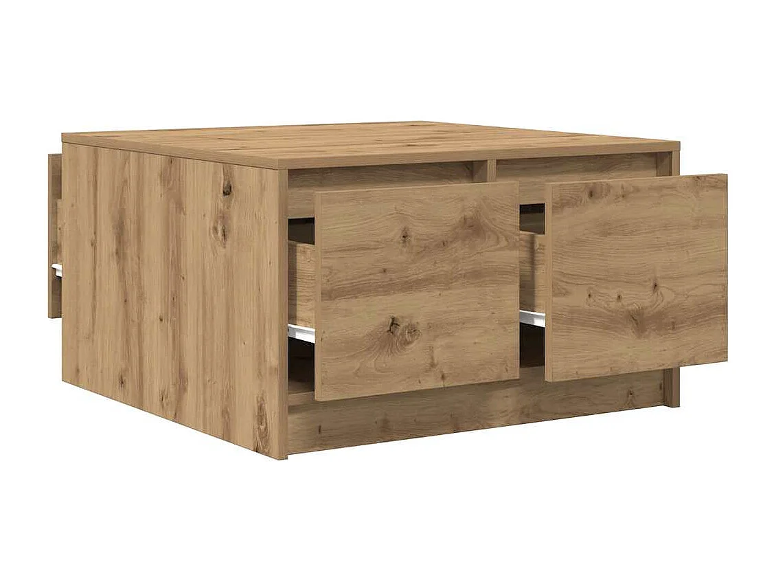 Table basse avec tiroirs chêne artisanal 70,5x70x40 cm