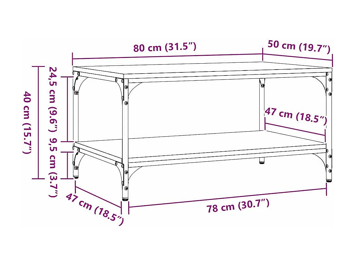Table basse Chêne noir 80 x 50 x 40 cm Bois d'ingénierie