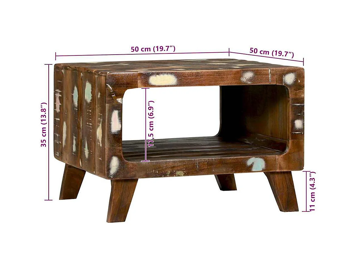 Table basse 50 x 50 x 35 cm bois de récupération massif