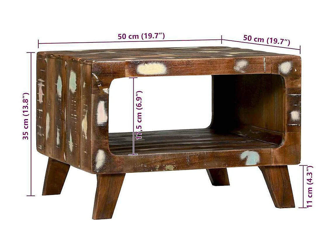 Table basse 50 x 50 x 35 cm bois de récupération massif