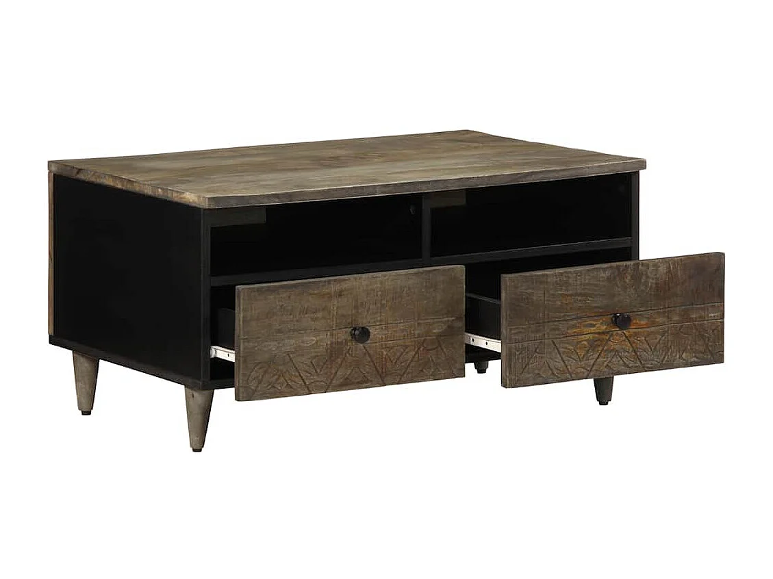 Table basse gris clair 80x54x40 cm bois massif de manguier