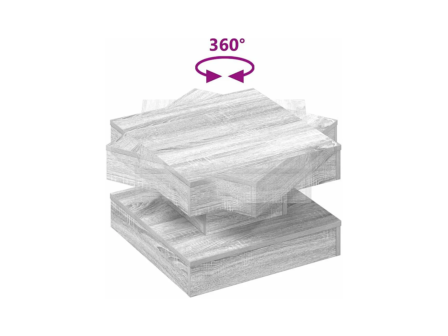 Table basse rotative à 360 degrés sonoma gris 50x50x34,5 cm