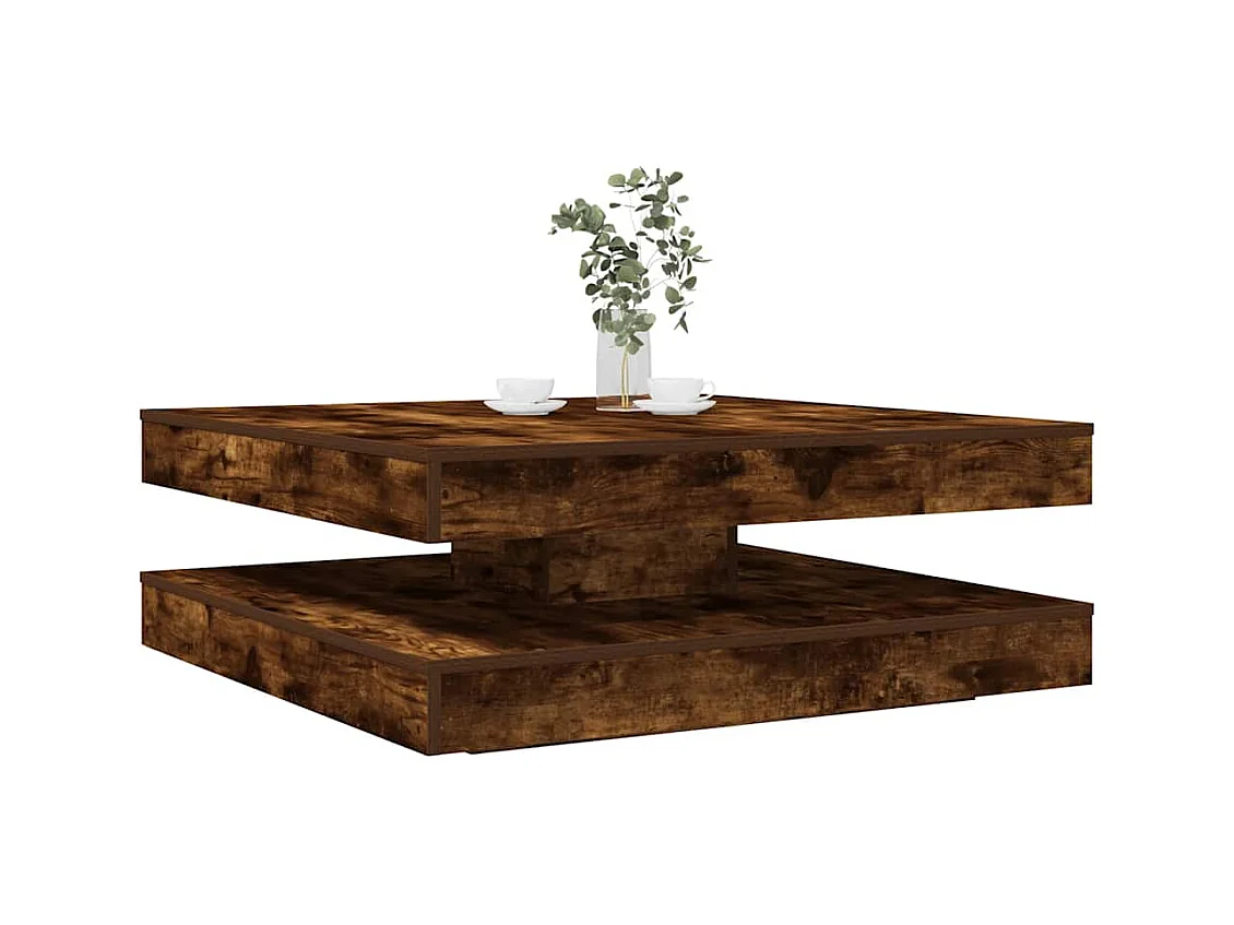 Table basse rotative à 360 degrés chêne fumé 90x90x34,5 cm
