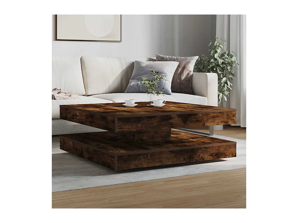 Table basse rotative à 360 degrés chêne fumé 90x90x34,5 cm