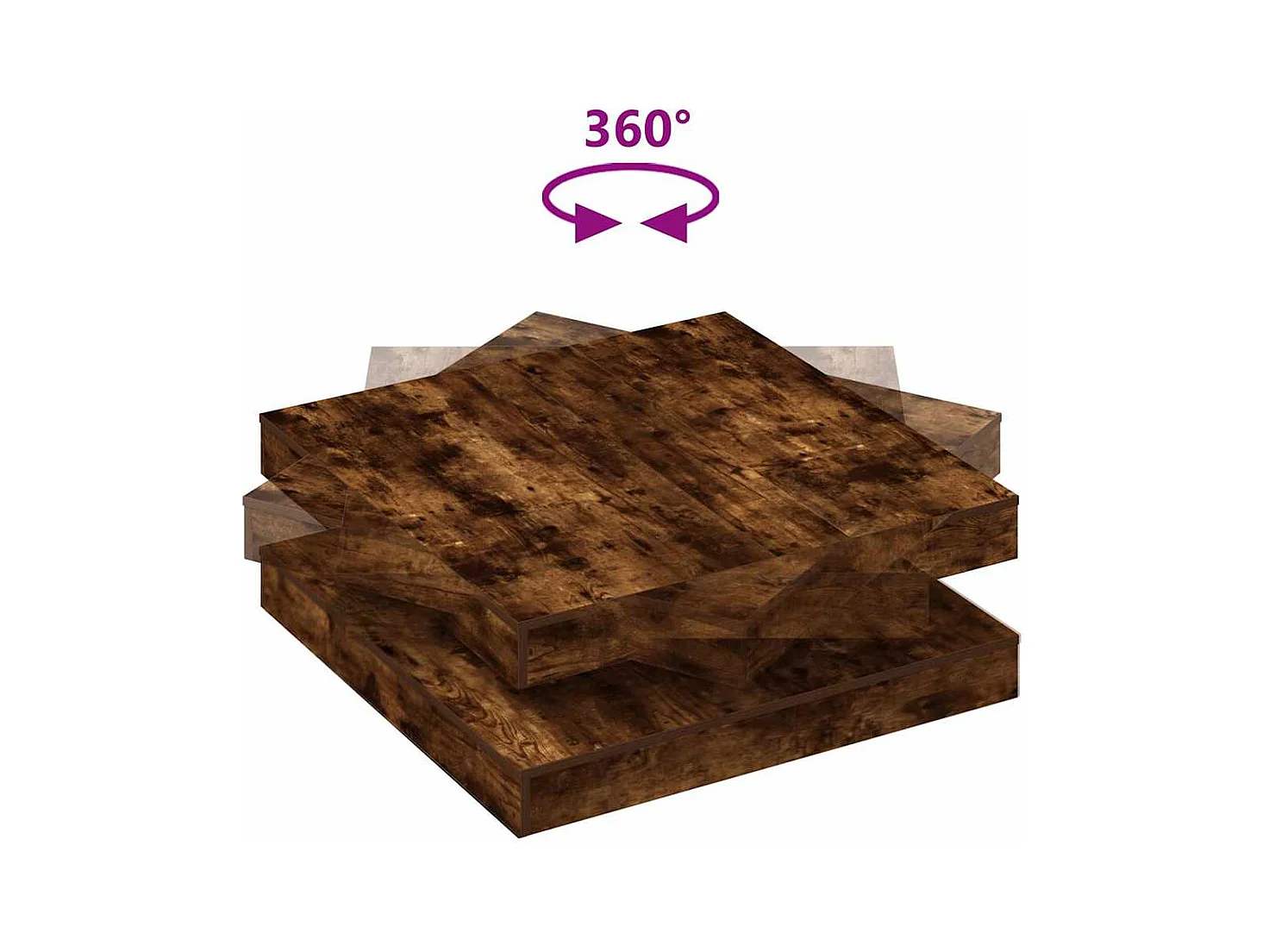 Table basse rotative à 360 degrés chêne fumé 90x90x34,5 cm