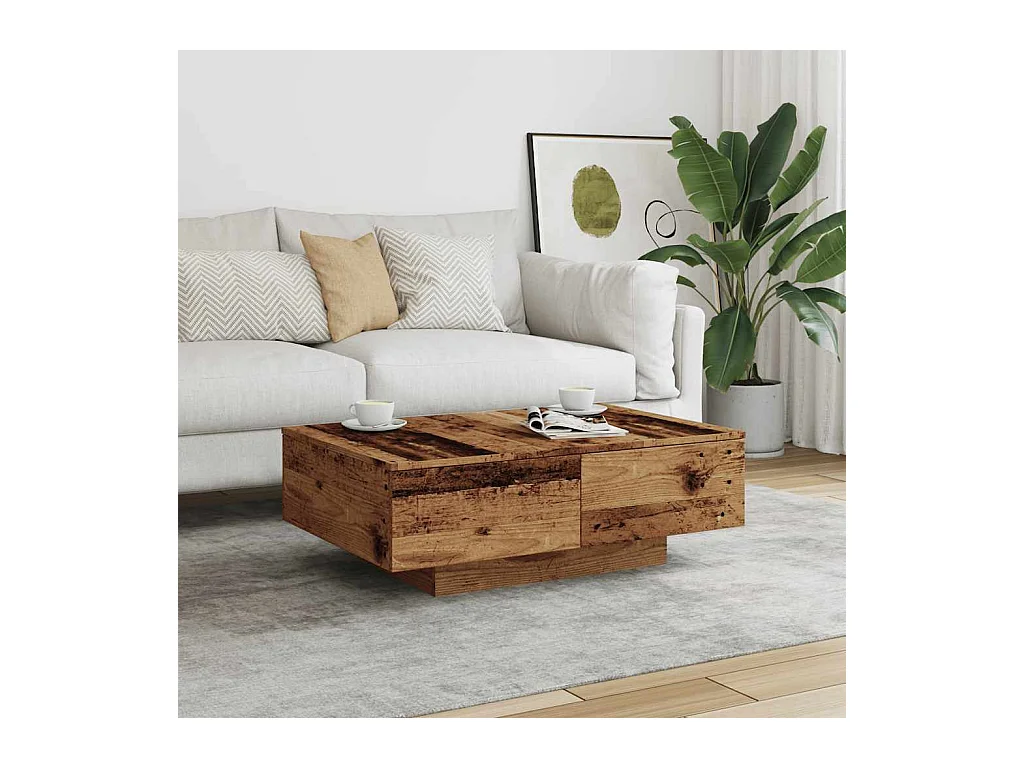 Mesa de centro madera ingeniería madera envejecida 90x60x31 cm