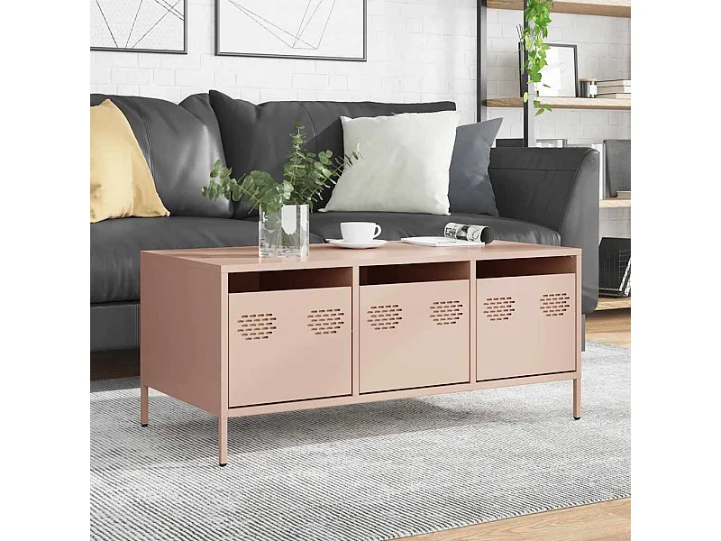 Table basse rose 101,5x50x43,5 cm acier laminé à froid