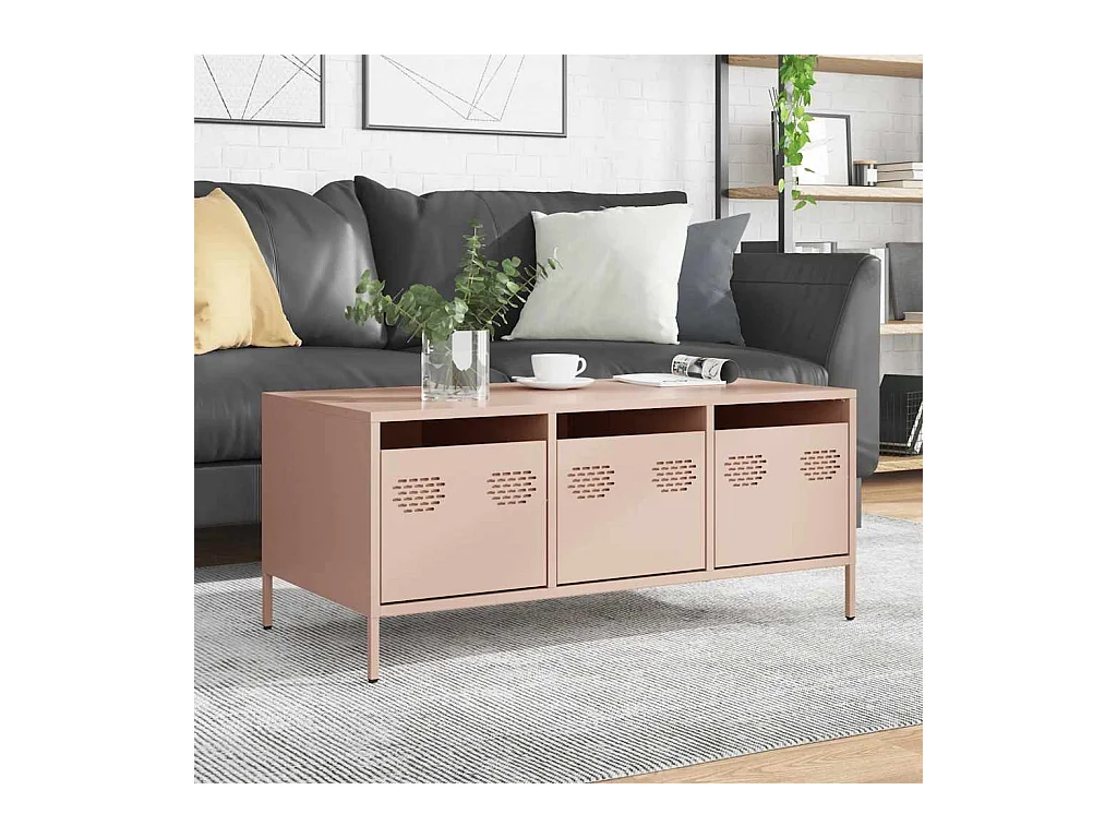 Table basse rose 101,5x50x43,5 cm acier laminé à froid