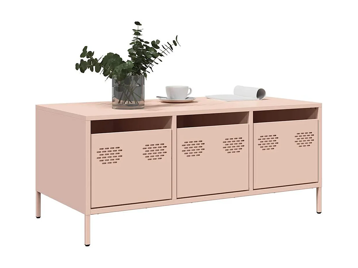 Table basse rose 101,5x50x43,5 cm acier laminé à froid