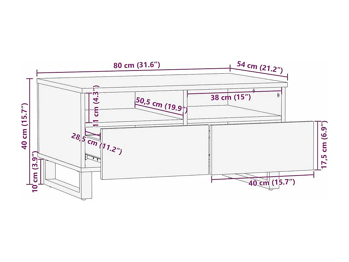 Mesa de centro with Drawer Branco, Preto 80 x 54 x 40 cm